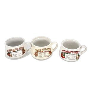 Vintage Lot of 3 Soup Recipe Mug Bowls Crock With Handle